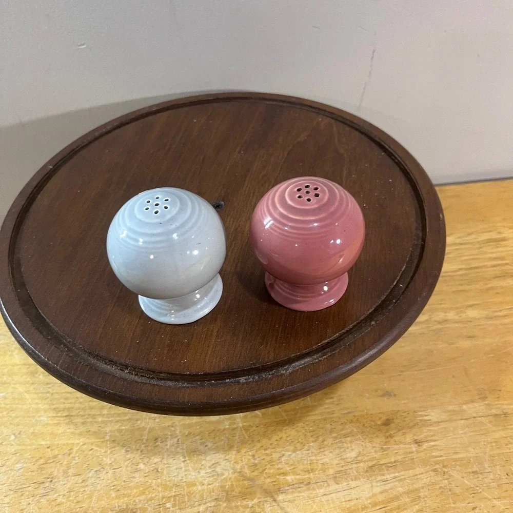 Vtg Fiesta Salt and Pepper Shakers 1950s Gray Rose Mismatched Set No Corks